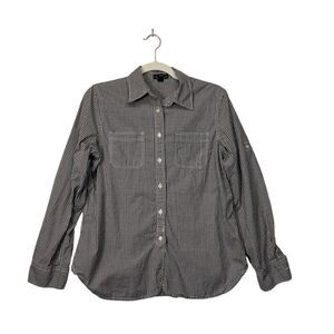 Lauren Ralph Lauren Button Up Top Womens  Size M Plaid Flip Cuff Black green tag